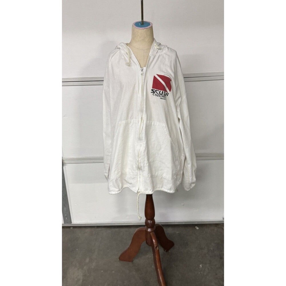 Vintage Cozumel Mexico Scuba Zip Front Lightweight Hoodie Fits Men's Large Stain